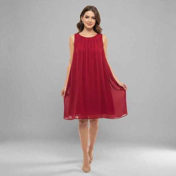 Mango Red Pleated Georgette Swing A Line Babydoll Dress Size 6 Flowy - Picture 1 of 10
